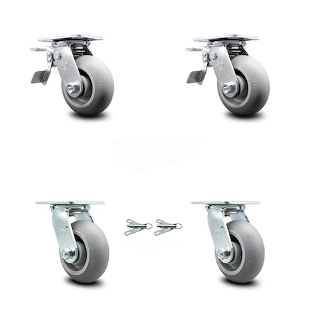 Service Caster 5 Inch Thermoplastic Rubber Caster Set with Roller Bearing 2 Brake 2 Swivel Lock SCC-TTL30S520-TPRRD-2-BSL-2